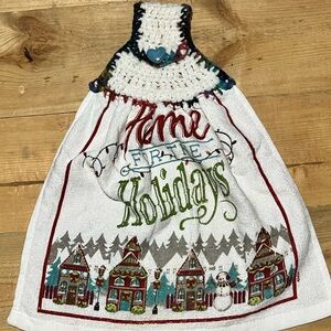 Charming Holiday Kitchen Towel with Crochet Top